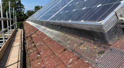 Solar panel pigeon proofing to stop pigeons nesting under the solar panels