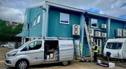 pest-tech team carrying out a bird proofing treatment on a warehouse building in maidstone