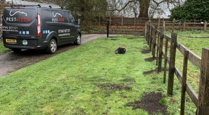 pest-tech van pictured next to an active mole problem in maidstone