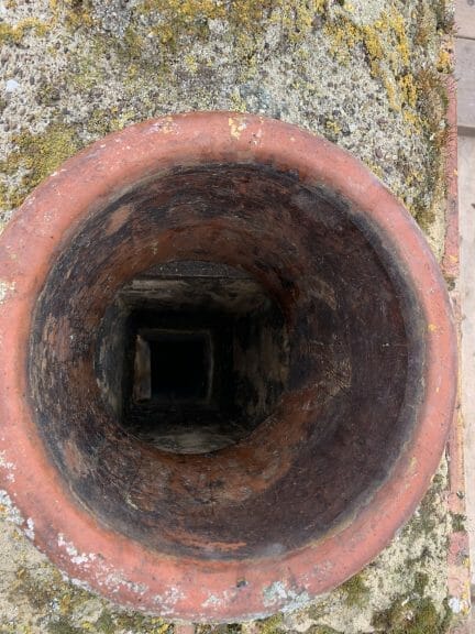 empty chimney following a successful bee nest removal