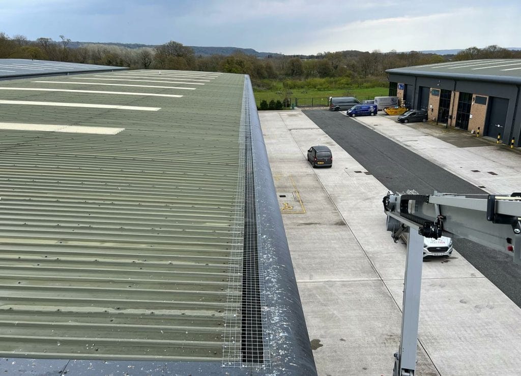 Pigeon mesh installed on guttering of commercial property